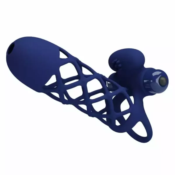 Pretty Love – Giann anneau vibrateur avec gaine en silicone bleu – Sextoys