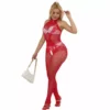Subblime – 952372 bodystocking résille et dentelle sans fourrure col montant rouge – vue 4 Subblime – 952372 bodystocking résille et dentelle sans fourrure col montant rouge – vue 4 – Lingerie sexy