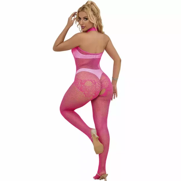 Subblime – 952389 bodystocking résille et dentelle sans fourrure avec col montant rose – vue 2 Subblime – 952389 bodystocking résille et dentelle sans fourrure avec col montant rose – vue 2 – Lingerie sexy