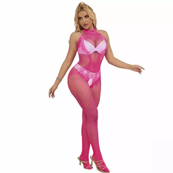 Subblime – 952389 bodystocking résille et dentelle sans fourrure avec col montant rose – vue 5 Subblime – 952389 bodystocking résille et dentelle sans fourrure avec col montant rose – vue 5 – Lingerie sexy
