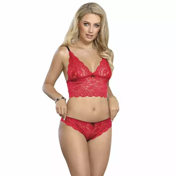 Subblime – 953898 chemisier de nuit en soie et dentelle + culotte rouge – vue 4 Subblime – 953898 chemisier de nuit en soie et dentelle + culotte rouge – vue 4 – Lingerie sexy