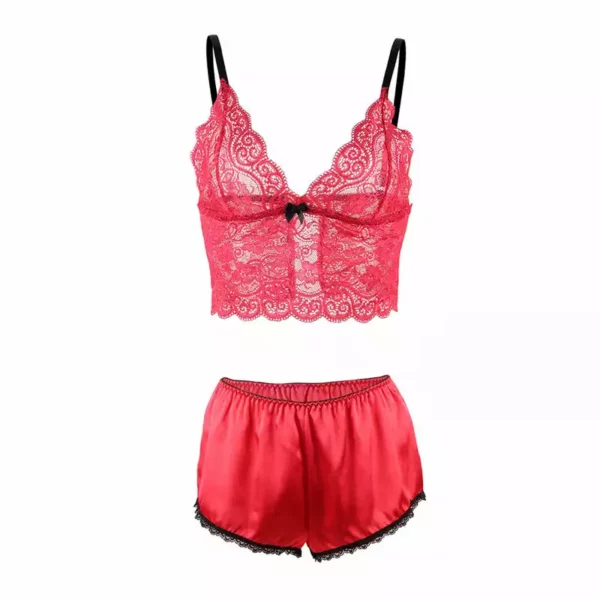Subblime – 953898 chemisier de nuit en soie et dentelle + culotte rouge – vue 5 Subblime – 953898 chemisier de nuit en soie et dentelle + culotte rouge – vue 5 – Lingerie sexy