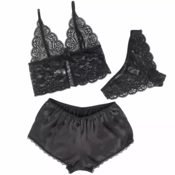 Subblime – 953928 chemisier de nuit en soie et dentelle + culotte noire – vue 3 – Lingerie sexy