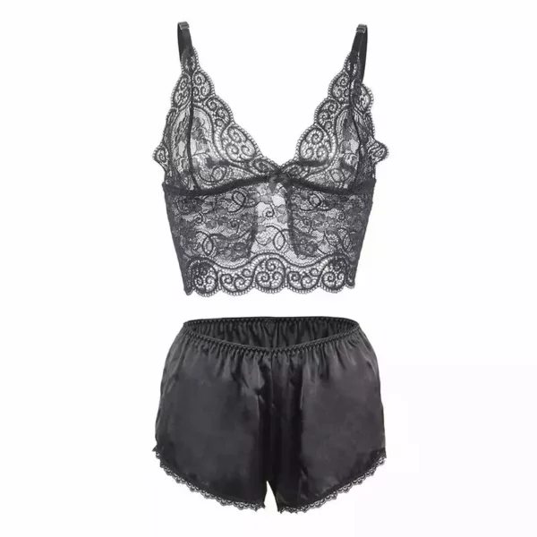 Subblime – 953928 chemisier de nuit en soie et dentelle + culotte noire – vue 5 – Lingerie sexy