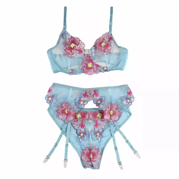 Subblime – 954116 soutien-gorge + culotte avec porte-jarretelles motif floral bleu – vue 5 – Lingerie sexy