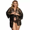 Peignoir grande taille dentelle Subblime Queen Plus noir